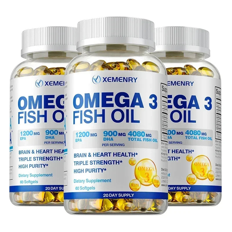 Omega-3 Fish Oil Soft Gels Omega 3 with EPA & DHA Helps Brain Development & Cardiovascular Health for Man and Woman