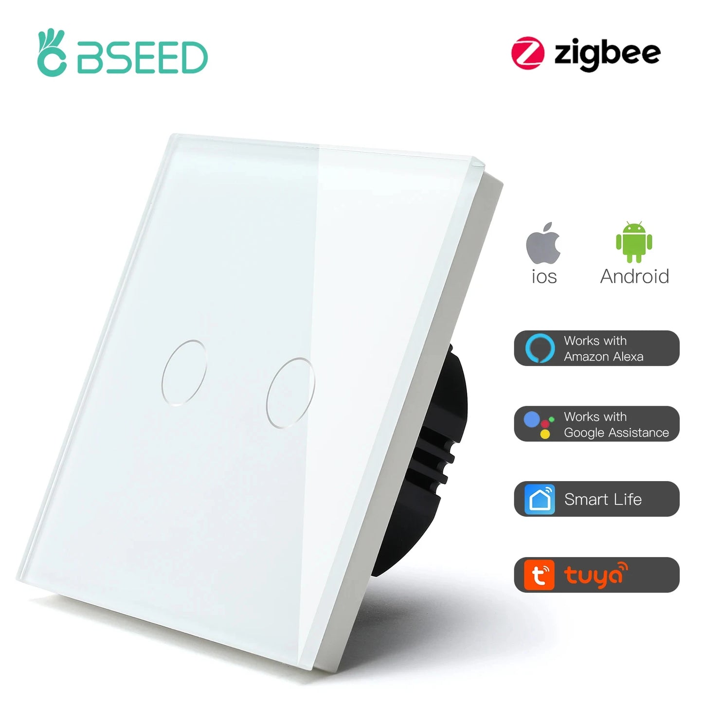 BSEED Zigbee 1/2/3Gang Touch Switches Smart Wall Light Switch Tuya Google Smart Life Alexa App Control Glass Panel No Neutral