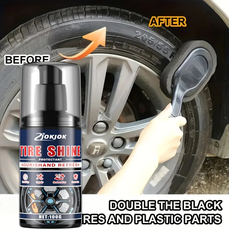 Tire Shine Wax Kit,Car Tire Brightenin&Blackening Agent,Multi-Functional Plastic Restore,Long-Lasting Glos,Interior Exterior Use