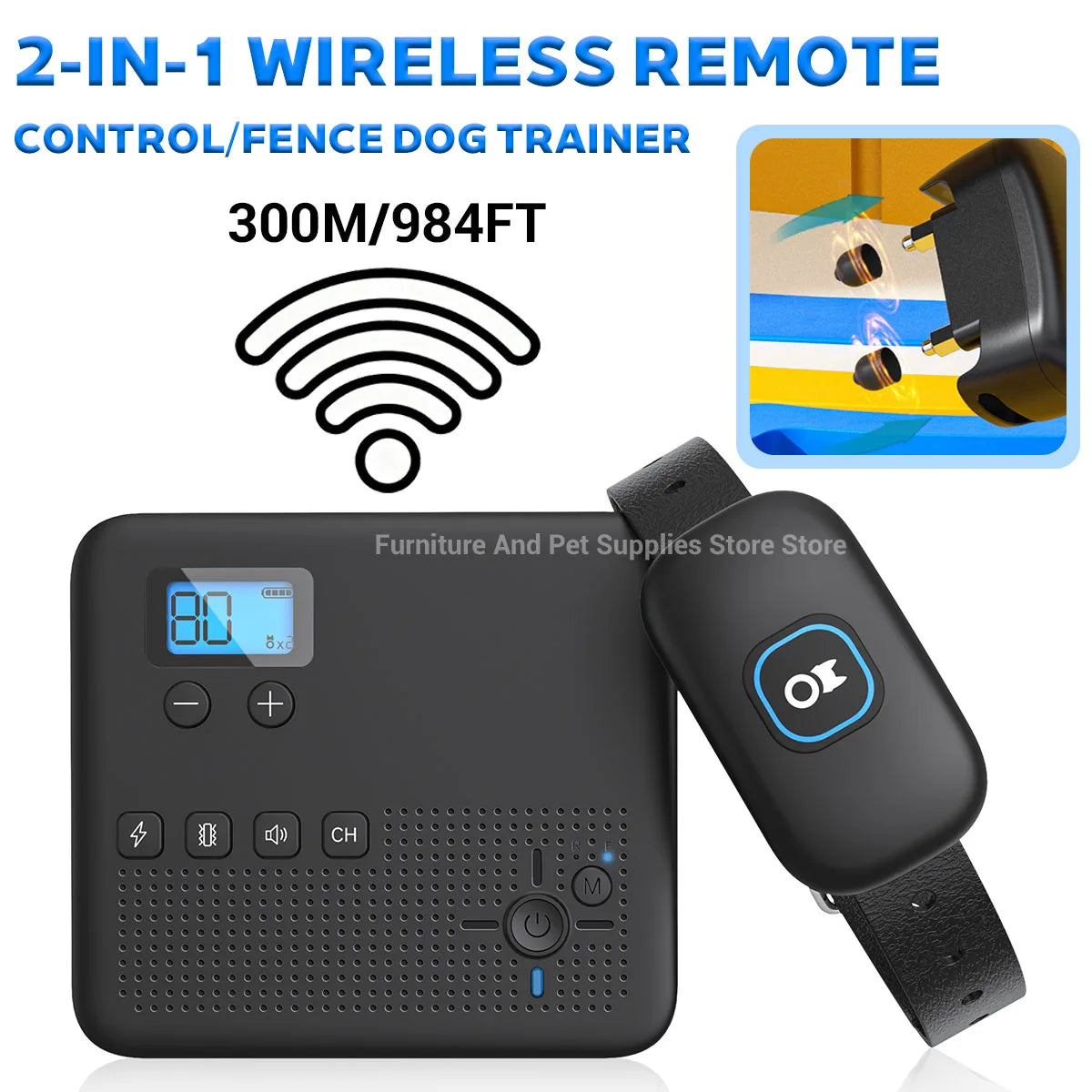 Pets Wireless Electronic Fence IPX7 Waterproof Wear Resistant Rechargeable Remote Control Electronic Fence Pet Training Collar