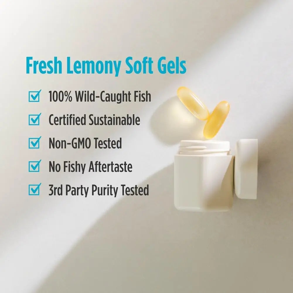 Naturals Ultimate Omega Softgels, Lemon Flavor - 90 Soft Gels Omega-3 Fish Oil Supplement with EPA & DHA - Heart & Brain Health