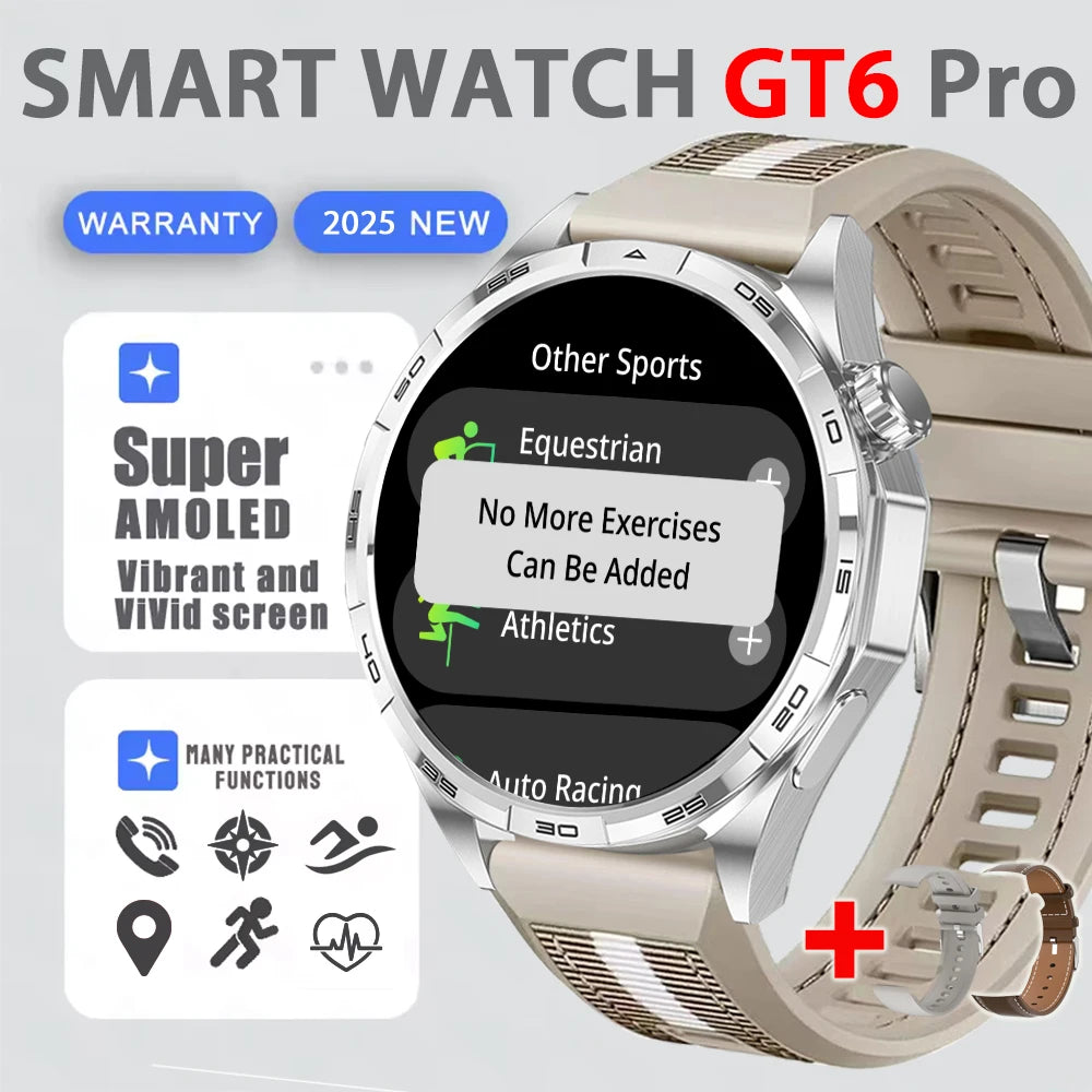 2025 New Watch 6 GT Series Smart Watch Men AMOLED Screen Heart Rate Health Monitoring Bluetooth Call Business Smartwatch Man