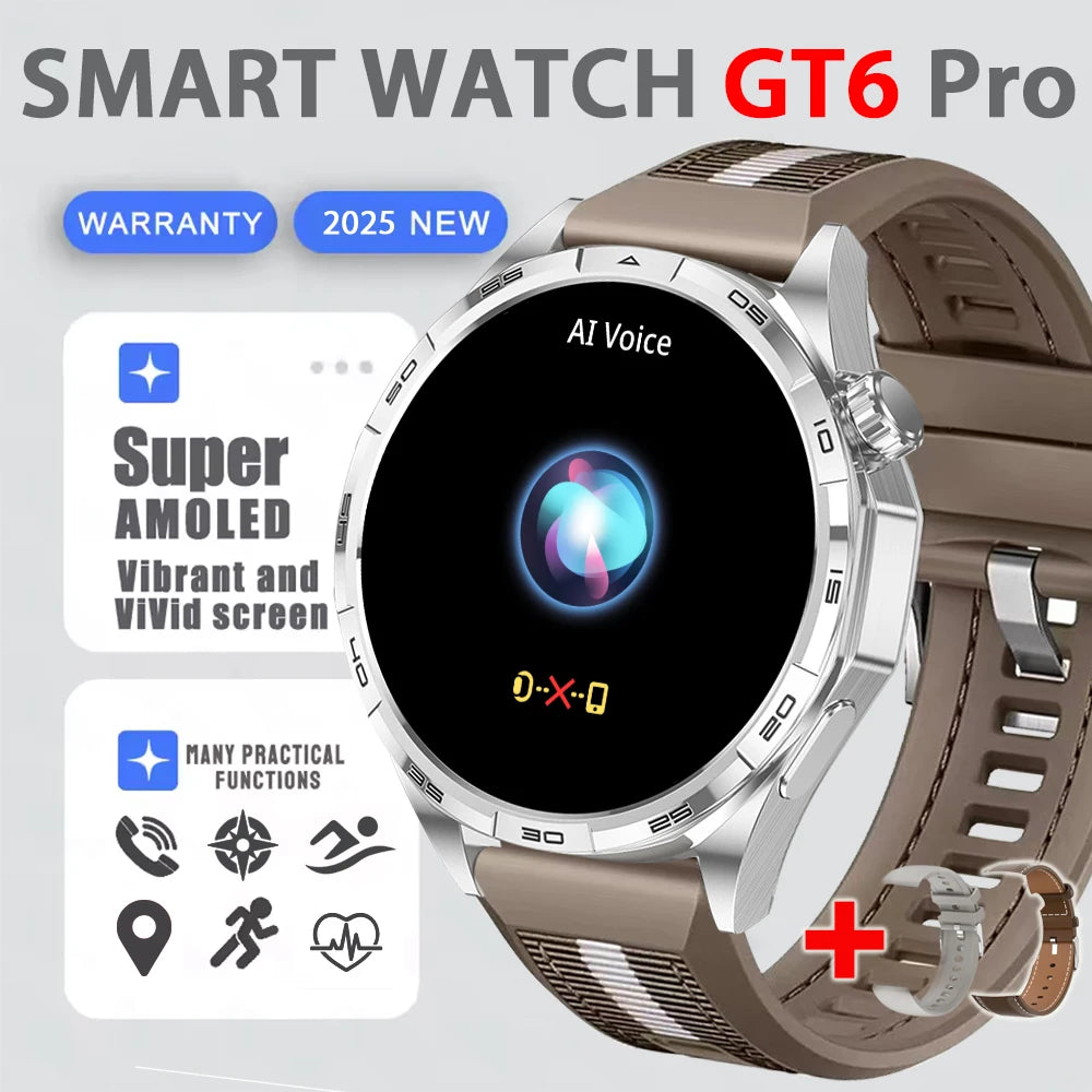 2025 New Watch 6 GT Series Smart Watch Men AMOLED Screen Heart Rate Health Monitoring Bluetooth Call Business Smartwatch Man