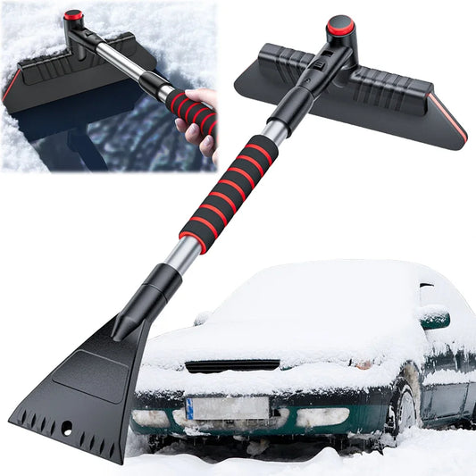 Car Windshield Snow Remover 2-in-1, Extendable Ice Scraper with Ergonomic Handle, Winter Auto Cleaning Accessories