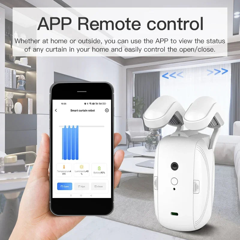 Tuya Zigbee or Wi-Fi Smart Curtain Robots Curtain Remote Control and Light Sensor Enable Remote Operation via a Mobile App
