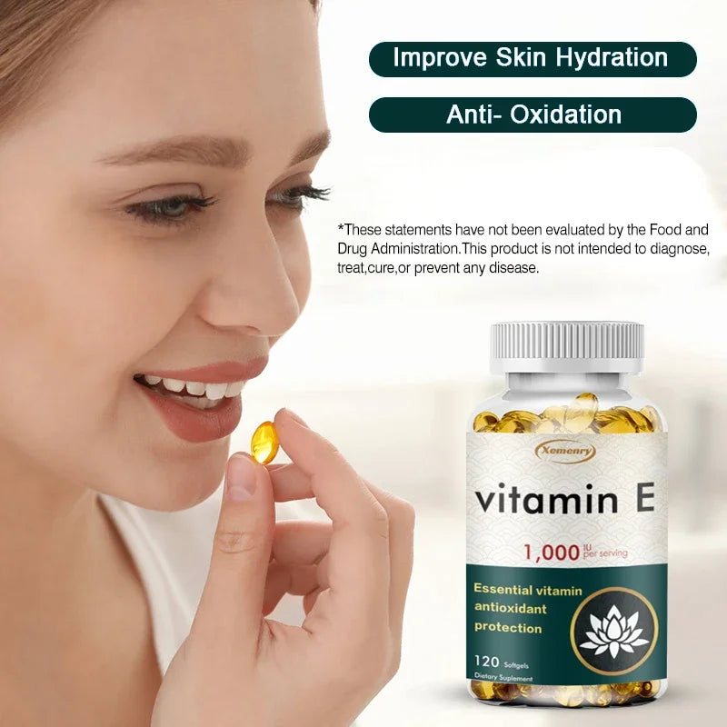 Vitamin E 1000IU Capsules - for Antioxidant, Skin, Cellular Respiration and Cardiovascular Health Support - 120 Capsules