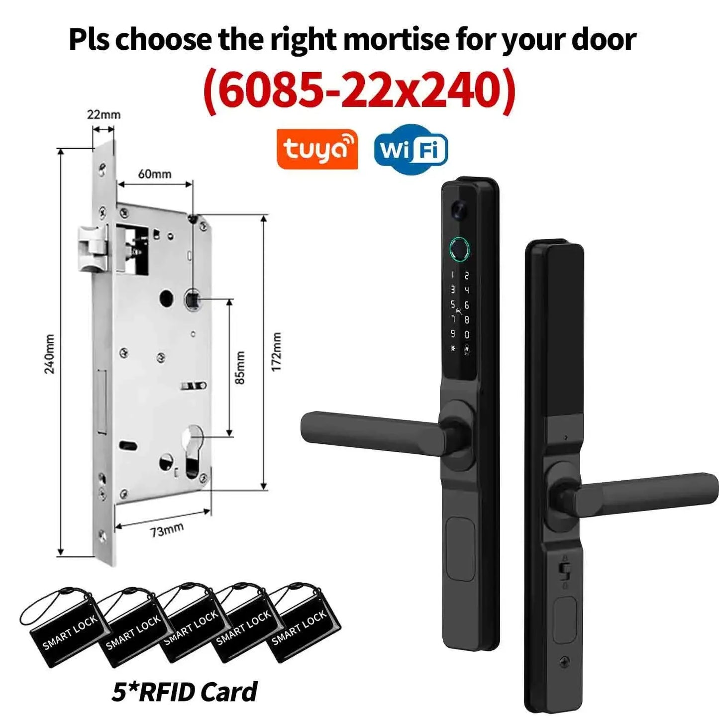 Waterproof Camera Outdoor Fingerprint Lock TUYA WIFI APP RFID Card Code Keyless Smart Electronic Door Lock Aluminum/Glass Slidin