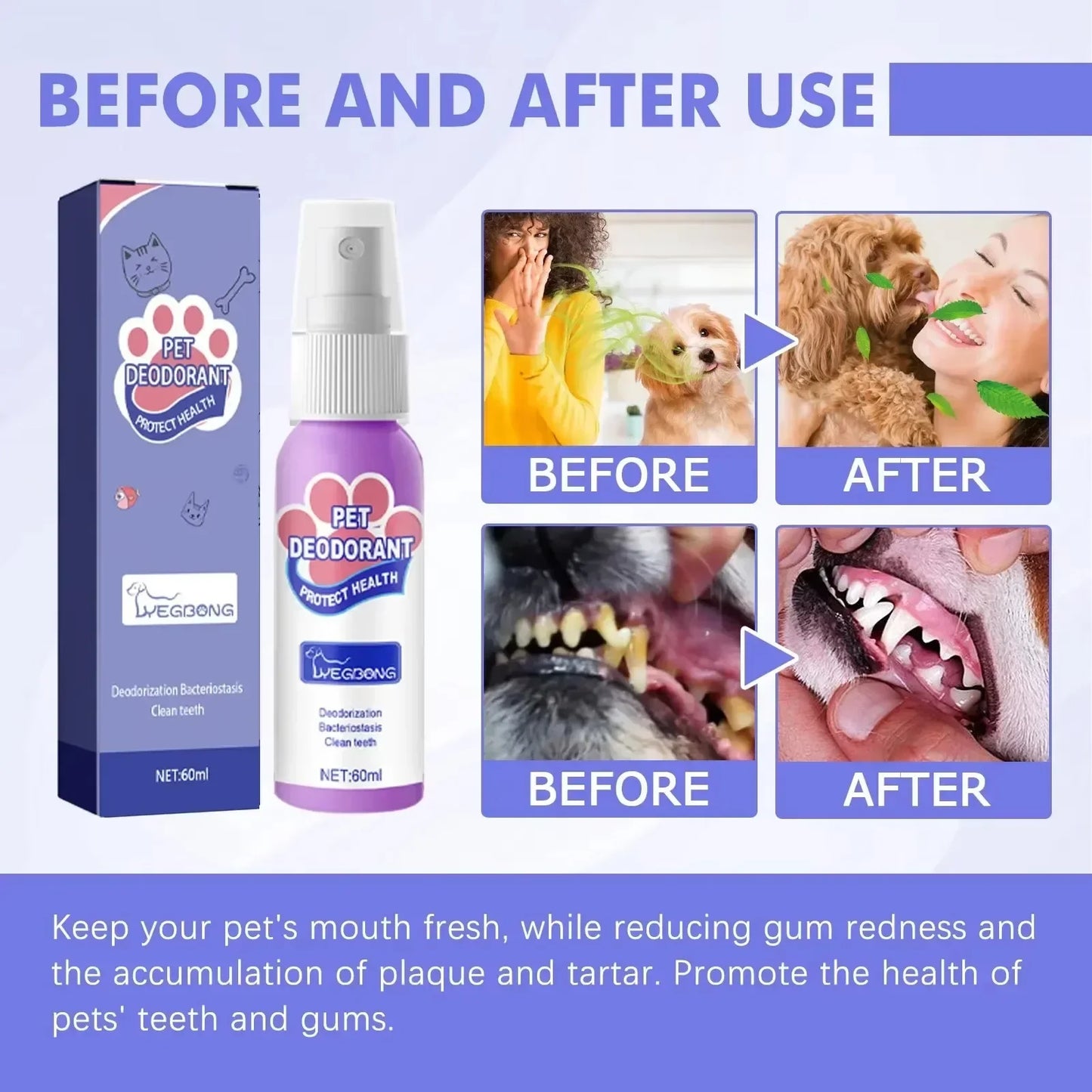 Pet Teeth Cleaning Spray for Dogs Cats Fresh Breath Tartar Remover Prevent Plaque Whitening Oral Care Dental Hygiene Pets Health