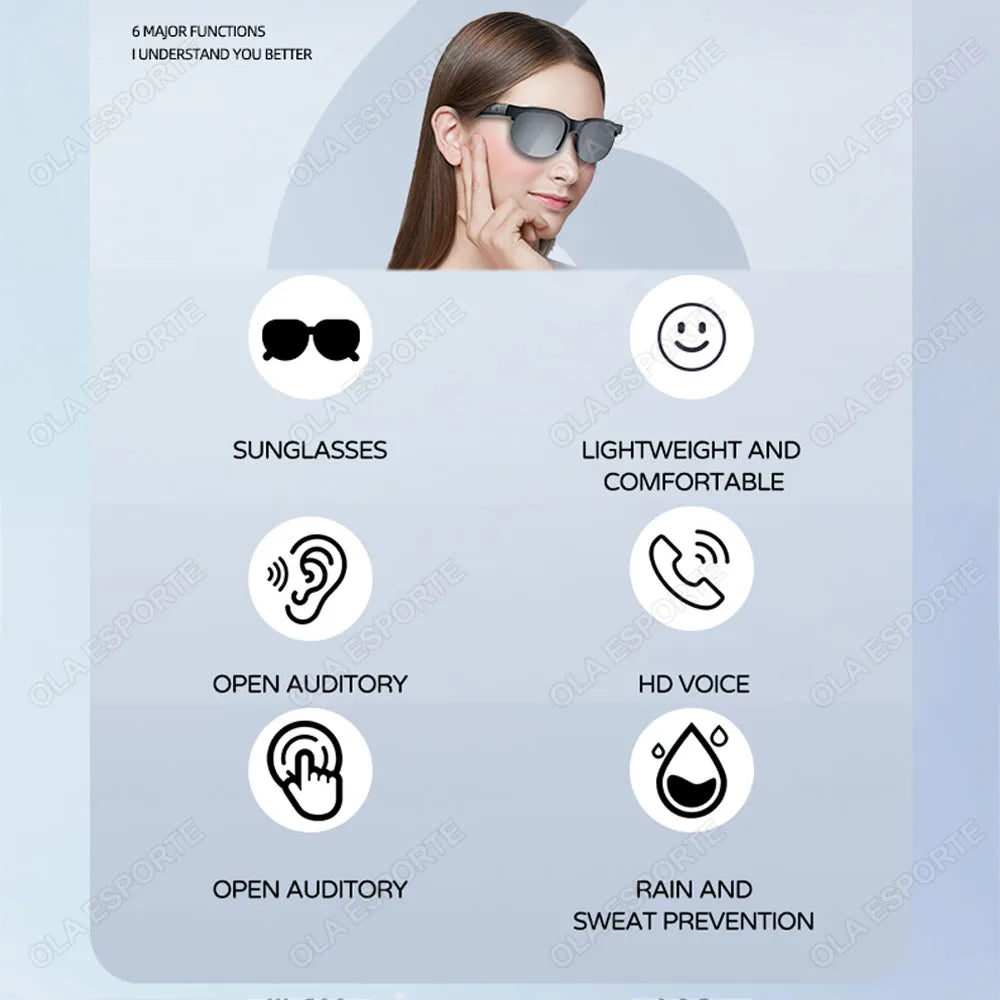 Smart Bluetooth V5.3 Sunglasses Glasses Call Outdoor Sports Headphones HIFI Black Technology Music Glasses UV For Men And Women