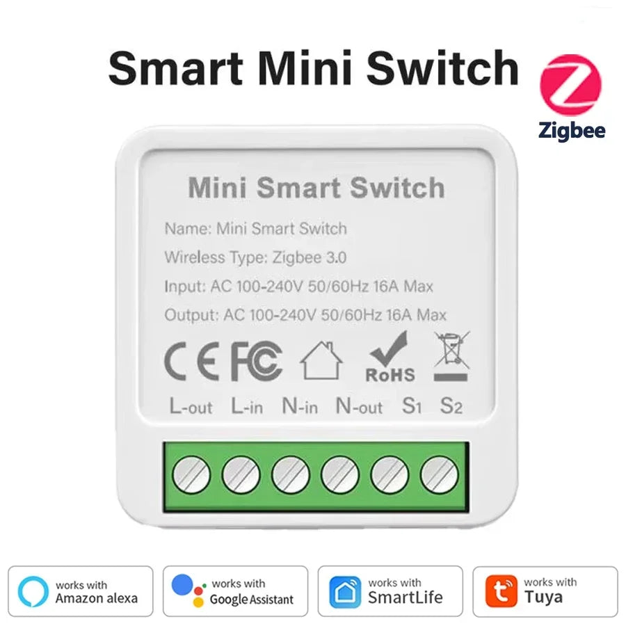 Tuya Mini WiFi/Zigbee Switch Smart Life App 2-Way Control Smart Home Automation Module Interruptor Work for Alexa Google Home