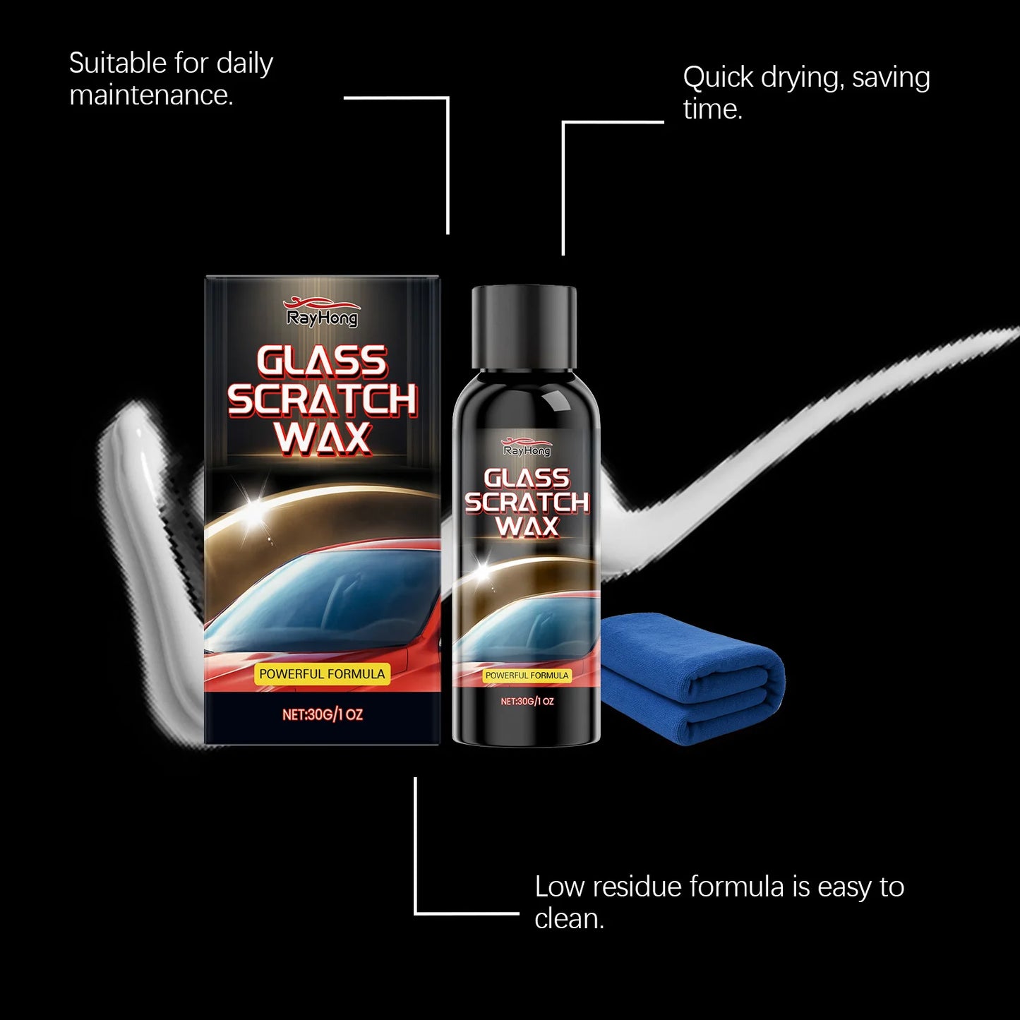 Windshield Scratch Remover Headlight Restoration Kit Car Glass Polishing Compound Remove Scratches & Swirls Enhance Clarity