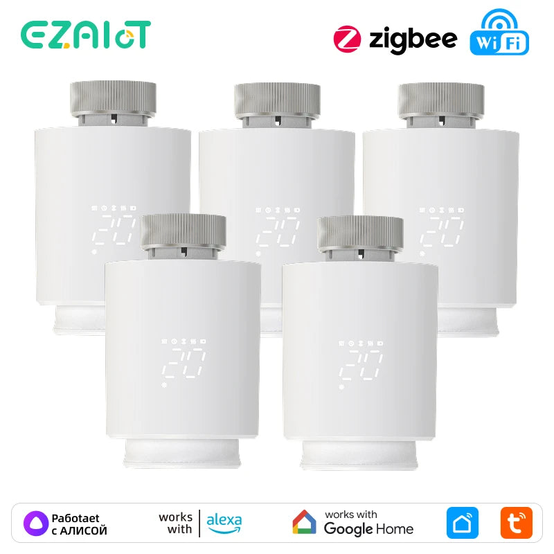 EZAIOT Smart Tuya ZigBee/Wifi Radiator Actuator TRV Programmable Thermostatic App Remote Temperature Controller Alexa Google