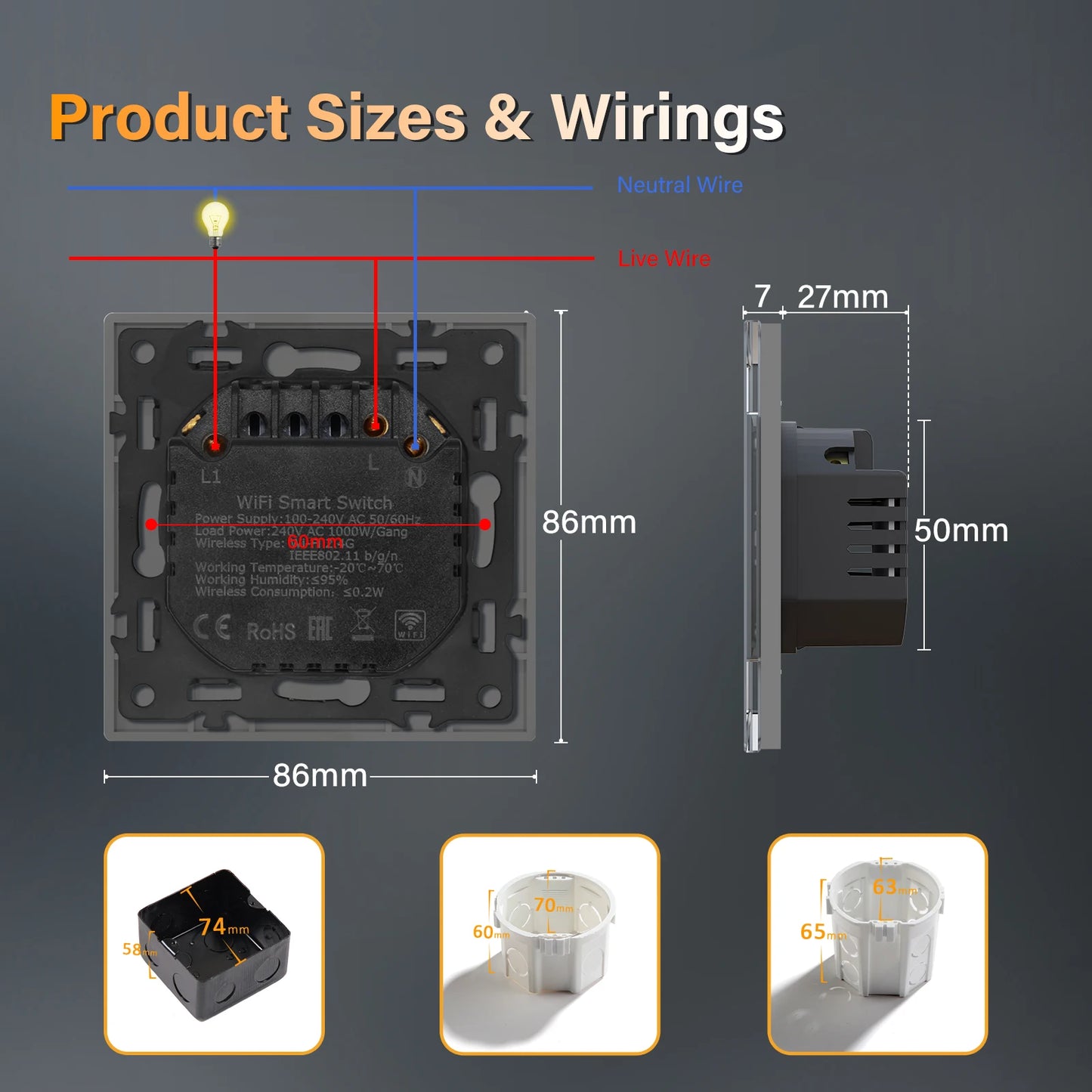 BSEED Tuya Smart WIFI Switch 1/2/3/4Gang 2Way Button Light Switch Smart Life Control Support Alexa Google Home Need Neutral Wire