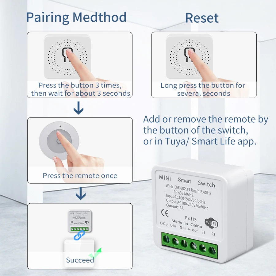 RF 433Mhz Tuya Smart Wifi Switch with Wireless Remote Control Smart Life App Voice Control by Alexa Google Home Alice AC100-240V