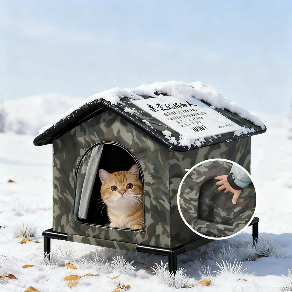 Stray Cats Shelter Outdoor Waterproof Cat House Foldable Warm Pet Tent for Winter Feral Cat House for Provides Cozy Shelter